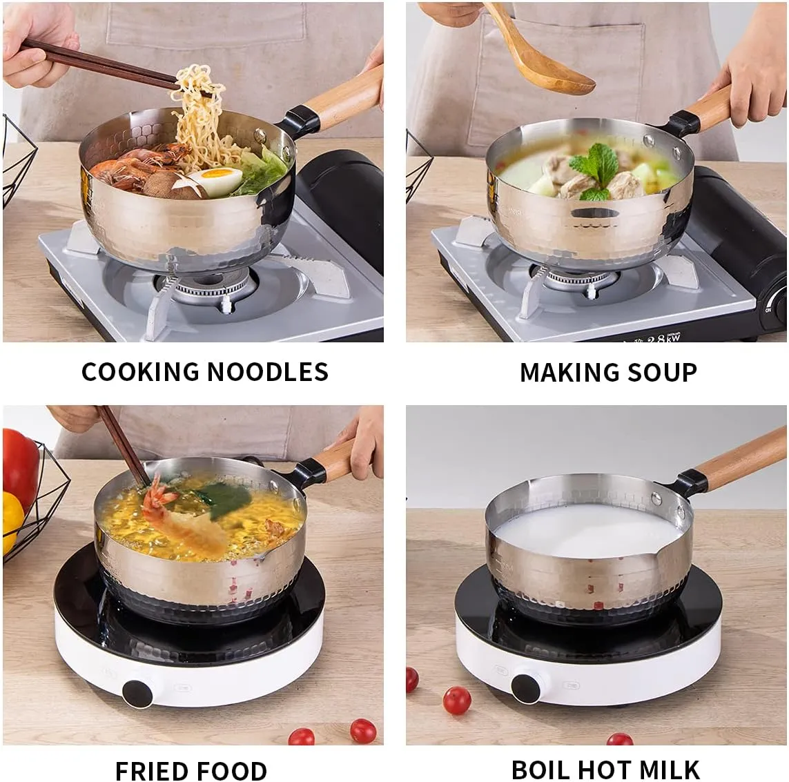 Yukihira Saucepan,Yukihira Pot, 3 Quart Stainless Steel Saucepan Pan Japanese Milk Pot with Wood Handle