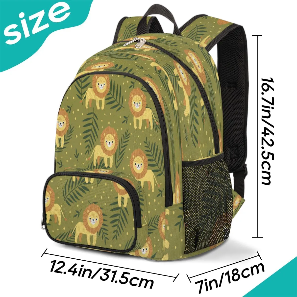 Yzrwebo Cute Cartoon Lion Backpack for Women Men Leaves Polka Dot Lightweight Backpack with Multiple Pockets Laptop iPad Tablet Travel Sports Bag Casual Daypack Backpack Adjustable Shoulder Straps