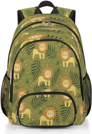 Yzrwebo Cute Cartoon Lion Backpack for Women Men Leaves Polka Dot Lightweight Backpack with Multiple Pockets Laptop iPad Tablet Travel Sports Bag Casual Daypack Backpack Adjustable Shoulder Straps