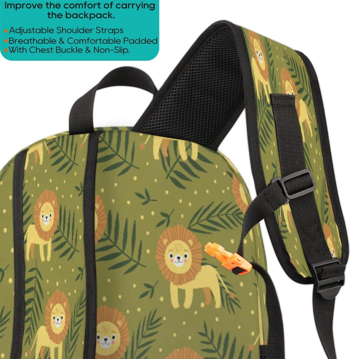 Yzrwebo Cute Cartoon Lion Backpack for Women Men Leaves Polka Dot Lightweight Backpack with Multiple Pockets Laptop iPad Tablet Travel Sports Bag Casual Daypack Backpack Adjustable Shoulder Straps
