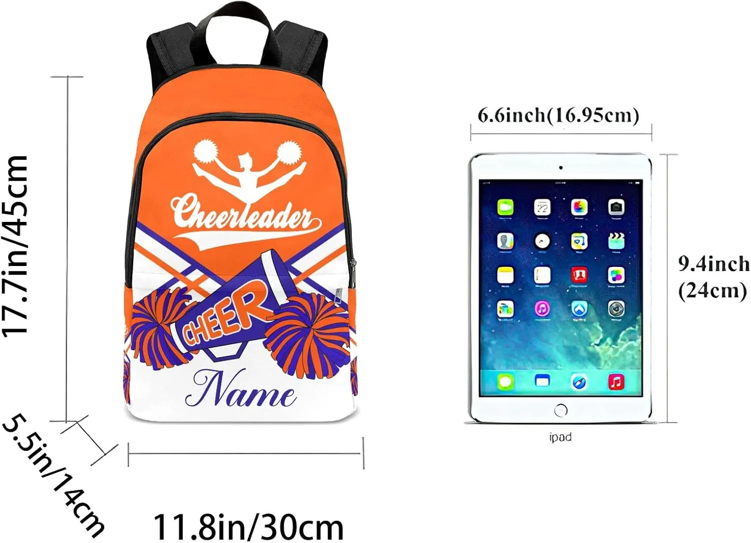 zaaprintblanket Personalized Cheerleader Cheer Orange Blue Backpack Casual Daypack Bag for Man Woman