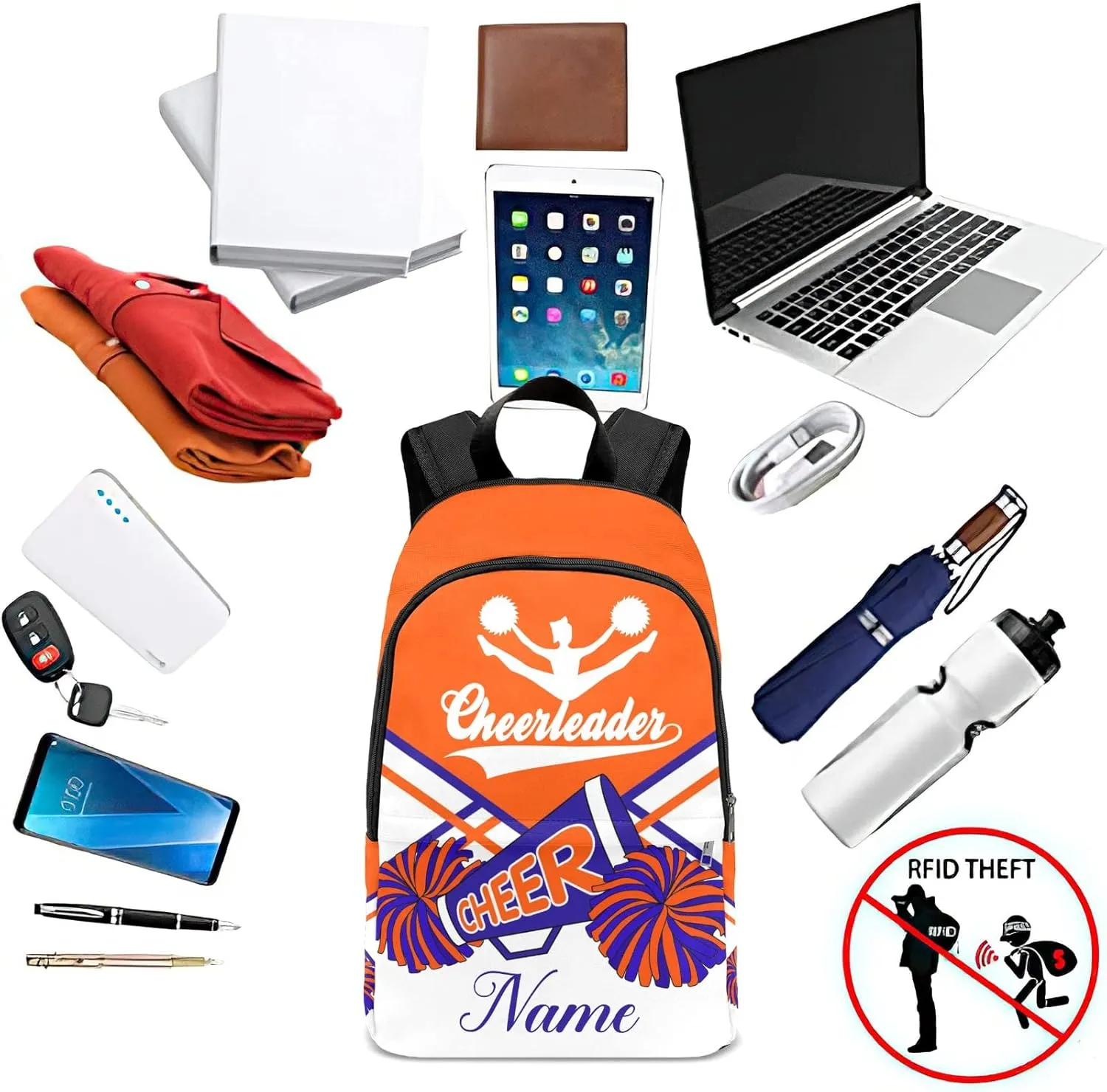 zaaprintblanket Personalized Cheerleader Cheer Orange Blue Backpack Casual Daypack Bag for Man Woman