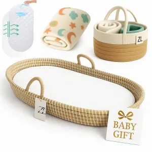 ZEAL'N LIFE Baby Changing Basket – All-in-One Gift Bundle with Diaper Caddy, Baby Towel & Changing Pad – Best Newborn Gift for Moms – Moses Basket for Babies – Premium & Stylish Nursery Must-Have