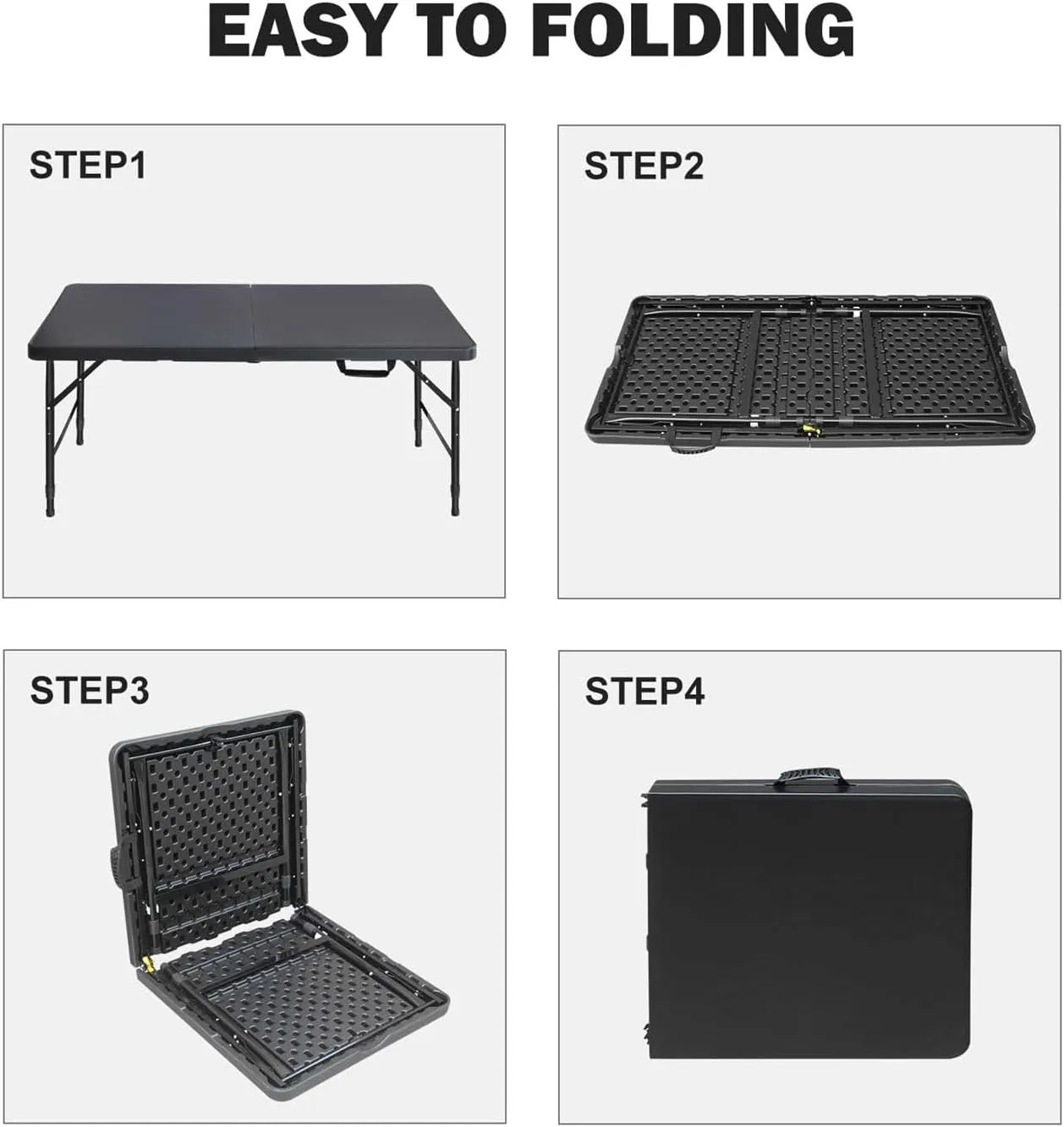 ZeHuoGe Portable Folding Table,Lightweight Picnic Party Dining Camp Table, Folding Banquet Table,Multifunctional Camping Table (Black, 4ft)
