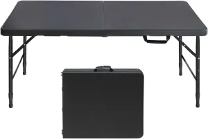 ZeHuoGe Portable Folding Table,Lightweight Picnic Party Dining Camp Table, Folding Banquet Table,Multifunctional Camping Table (Black, 4ft)