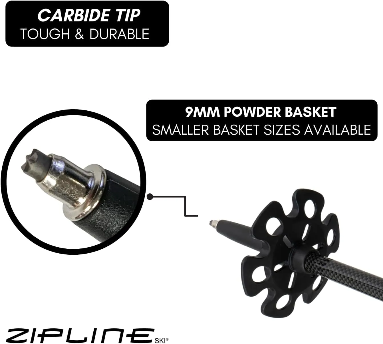 Zipline Blurr EXT MRDW Collection - Adjustable Graphite Composite Ski Poles for Backcountry & All-Mountain - Lightweight, Durable, Ergonomic Grip, Grip Options, Designed by Gold Medalist David Wise