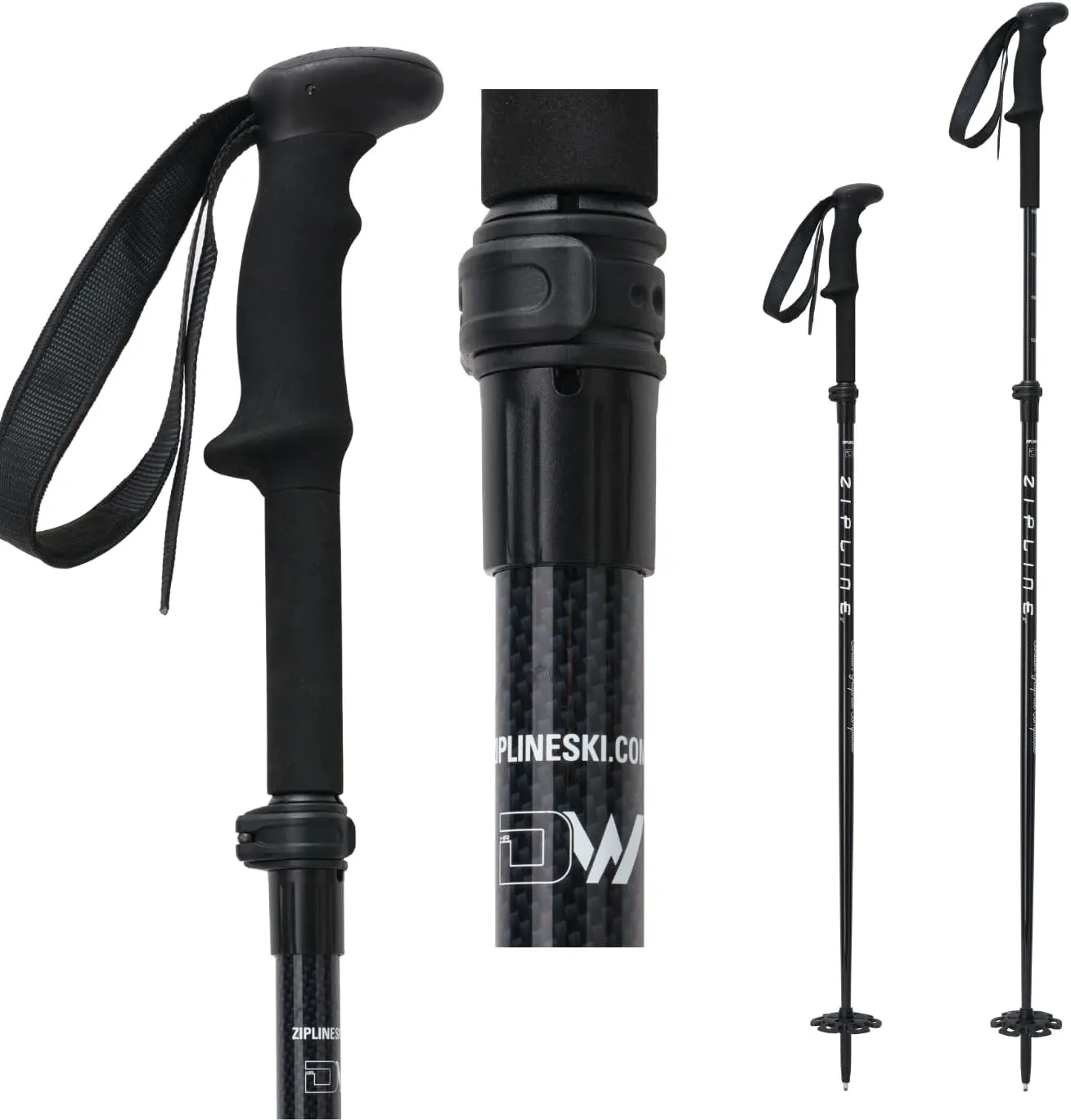 Zipline Blurr EXT MRDW Collection - Adjustable Graphite Composite Ski Poles for Backcountry & All-Mountain - Lightweight, Durable, Ergonomic Grip, Grip Options, Designed by Gold Medalist David Wise