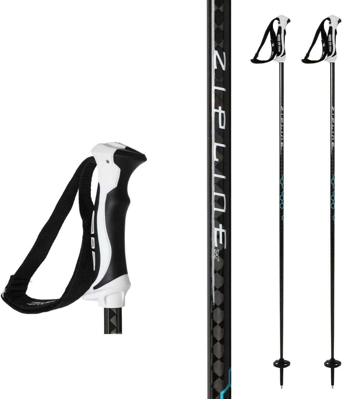 Zipline HEX 16.0 Carbon Graphite Weave Ski Poles – Lightweight, Durable, All-Mountain Adventures – Ergonomic Grip, Freestyle - Alex Ferreira Poles