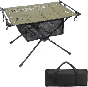ZJchao Folding Table, Aluminum Alloy Camping Table Camping Table Folding Camping Table with Storage Organizer for Grill, Outdoor Camping, Garden, Patio, Dining, BBQ, Party (ArmyGreen)