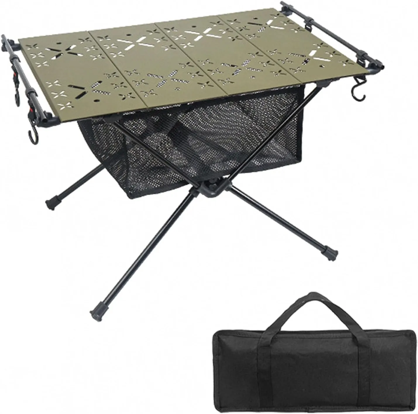 ZJchao Folding Table, Aluminum Alloy Camping Table Camping Table Folding Camping Table with Storage Organizer for Grill, Outdoor Camping, Garden, Patio, Dining, BBQ, Party (ArmyGreen)