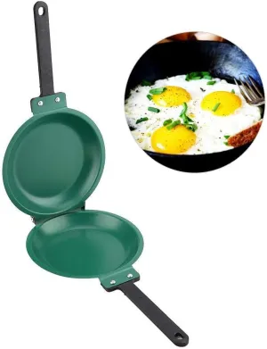 ZJchao Frying Pan, Double Sided Frying Pan Flip Folding Frying Pan Omelette Maker Flip Pan Egg Pan Double Pan for Home Use(Green)