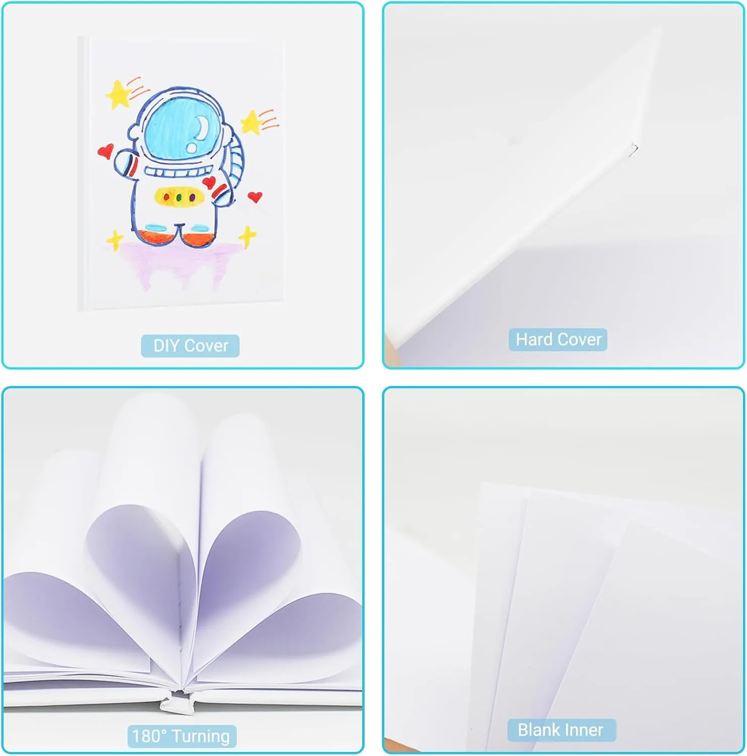 zmybcpack 12 Pack Small White Hardcover Blank Book 4.3x5.5 inch, Hardcover Blank Book for Kid to Write Stories, Hardcover Sketchbooks Journal（White，22 Sheets/ 44 Pages Each）