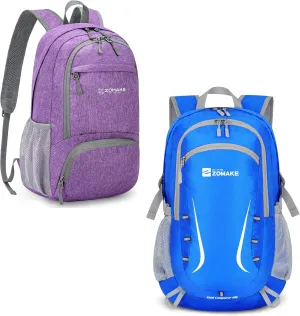 ZOMAKE 20/35L Lightweight Packable Hiking Backpack for Women Men - Small Hiking Daypack for Travel - Tear Resistant Foldable Day Pack for Camping Outdoor Sports(Light Purple&Dark Blue)
