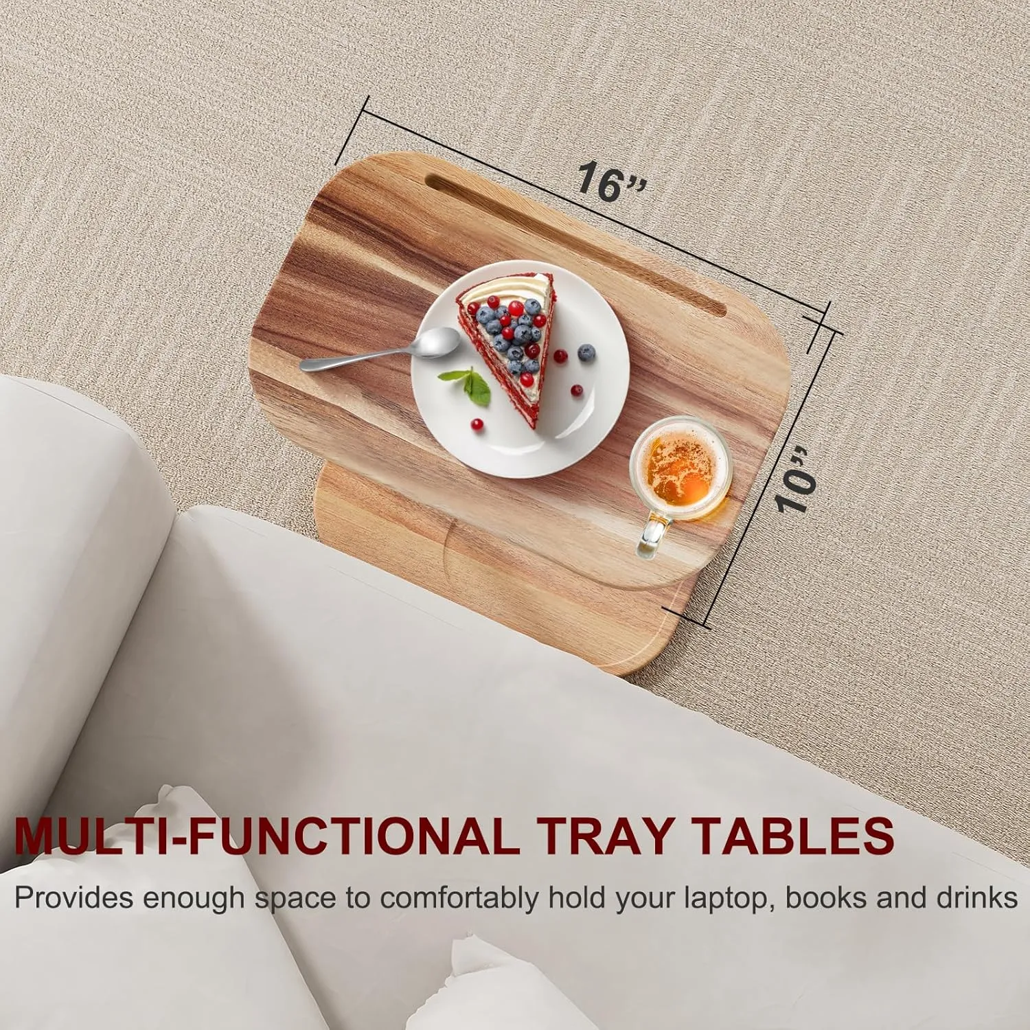 ZUJJAFY Tv Tray Table Adjustable Height C Shaped End Table for Couch, Swivel Side Table for Drinks, Snacks and Small Space, Acacia Wood Couch Arm Table Tray for Sofa, Bed or Chair